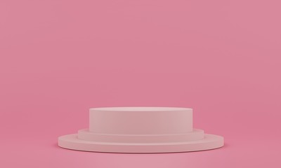 Pink pedestal for display. Empty product stand with geometrical shape. minimal style. 3d render.