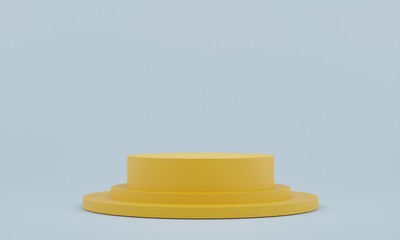 Yellow pedestal for display. Empty product stand with geometrical shape. minimal style. 3d render.