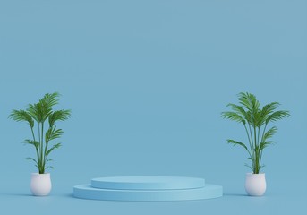 Obraz premium Pastel blue pedestal for display. Empty product stand with geometrical shape. minimal style. 3d render.