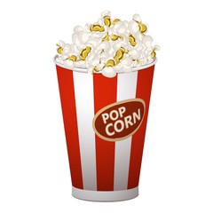 Popcorn cup icon. Cartoon of popcorn cup vector icon for web design isolated on white background