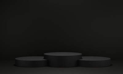 Black pedestal for display. Empty product stand with geometrical shape. minimal style. 3d render.
