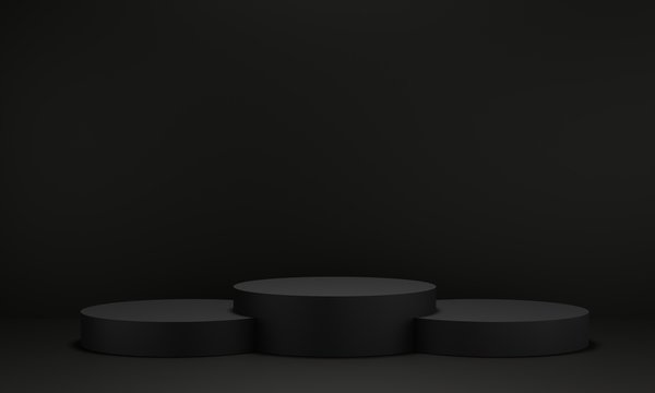 Black pedestal for display. Empty product stand with geometrical shape. minimal style. 3d render.