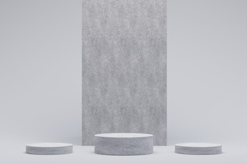 Concrete pedestal for display. Empty product stand with geometrical shape. minimal style. 3d render.