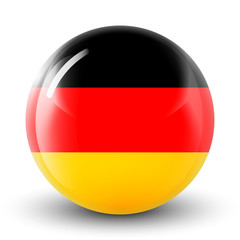 Glass light ball with flag of Germany. Round sphere, template icon. German national symbol. Glossy realistic ball, 3D abstract vector illustration highlighted on a white background. Big bubble.