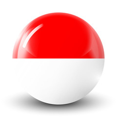 Glass light ball with flag of Indonesia. Round sphere, template icon. Indonesian national symbol. Glossy realistic ball, 3D abstract vector illustration highlighted on a white background. Big bubble.