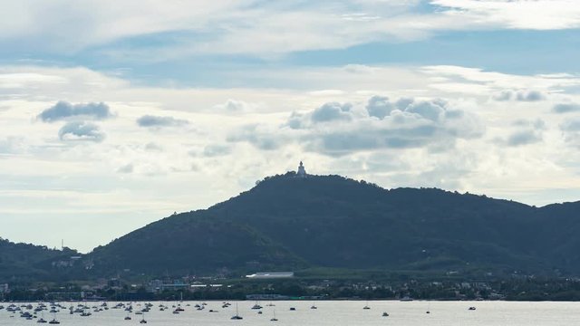 4K Time lapse seascape view from Khao Khad viewpoint in sunset, this viewpoint opposite Phuket Big Buddha on the top of&nbsp;Nakkerd&nbsp;Hill - Phuket, Thailand