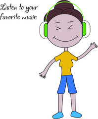 The girl listens to her favorite music on headphones. The picture shows what you can do at home.

