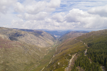 Fototapeta na wymiar Aerial drone view landscape of Vale Glaciar do Zezere valley in Serra Estrela, Portugal