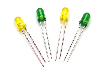 Closeup  yellow and green LED diodes on a white background