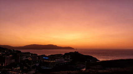 Coucher de soleil à Calvi pris de la citadelle en direction de la Revellata