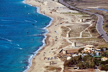 Sandy beach and lagoon on the Greek island of Lefkada.