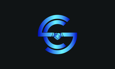 Creative S C letter logo incorporating Hand Shake Silhouette. Cooperation, Support, Mutual Benefit and Partnership Abstract Vector Sign, Symbol or Logo Template.