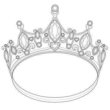 Royal crown.Coloring book antistress for children and adults. Illustration isolated on white background.Zen-tangle style.Black and white drawing