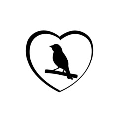 Bird in heart icon isolated on white background