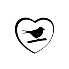 Bird in heart icon isolated on white background