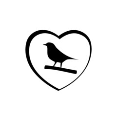 Bird in heart icon isolated on white background