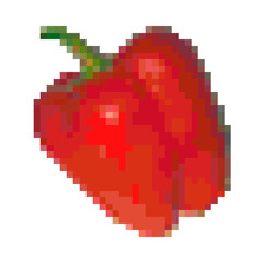 Pixel graphic red bell pepper. Fresh vegetable. Healthy product. 8 bit. Vector illustration.