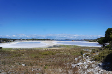 Crystals of salt on the lake shore
