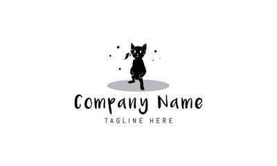 Vector logo on which an abstract image of a funny kitten in a ninja mask. © Дмитрий Василега