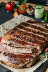 A close up of steak new york
