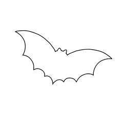Vector outline illustration of a simple fancy Halloween bat animal, isolated object on the white background, clipart useful for halloween party decoration, hand drawn image, cartoon spooky character