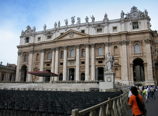 Raw of empty chairs in St. Peter's Square. Rome, Italy