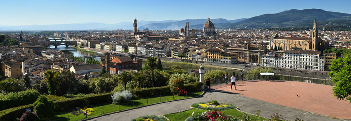 Cityscape of Florence from Piazzale Michelangelo. From Left to Right, Old Bridge, Cathedral of...