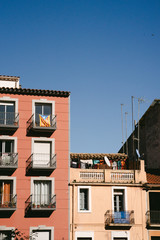 Facade contemporary architecture, vintage flat building.