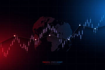 Stock market graph or forex trading chart for business and financial concepts, reports and investment on dark background . Vector illustration