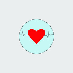 Red heart icon with sign heartbeat. Vector illustration. Heart sign in flat design.