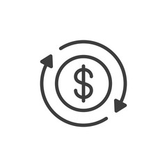 Dollar coin with arrows icon. Exchange/transfer money icon