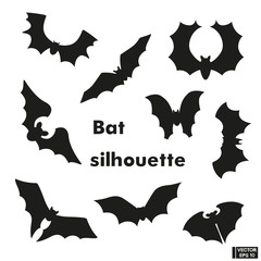 Set of black silhouette bat. Element design for halloween.