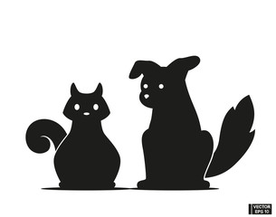 Black animals silhouette. Cat and dog pets icon.