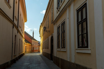 Fototapeta na wymiar Empty street in Eger, Hungary