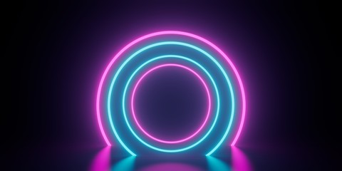 Abstract Circle Ring Neon light futuristic cyberpunk 3d render