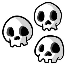 Set of funny skulls. White human bones. scary element of Halloween. Death's head. Cartoon flat illusration