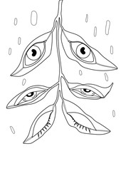 Anti stress Coloring Book page for adult. Eyes, leaves. raindrops