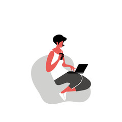 Office work and remote work at home, freelance. People working on computer. Scenes at office. Online education, training, workshops. News and communication.  Vector illustration. 