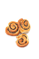 Homemade cream roll with strawberry jam. Isolated on white background.