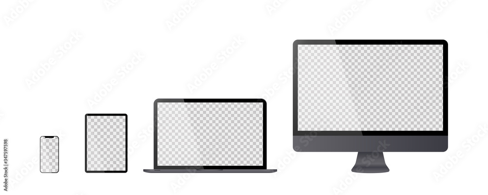 Fototapete devices mockup in realistic trendy design on transparent background. vector isolated devices illustr
