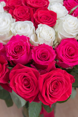 Multi-colored bouquet of red, pink and white roses