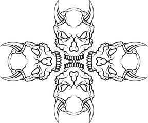 Engraving Skull Pirates Decorative Line Art Vintage Design