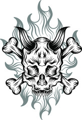 Engraving Skull Pirates Decorative Line Art Vintage Design