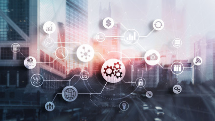 Fintech, Financial Technology and Business concept on modern city background.