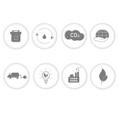 Set of eco icons. Environmentally friendly waste, treatment of industrial effluents and emissions. Caring for the environment. Natural energy, solar panels as an alternative. Vector image