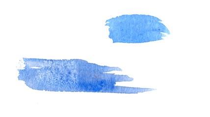 A few blue watercolor spots on a white background