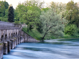 Water discharged from the turbines of hydroelectric power plant