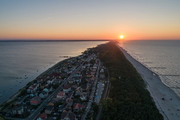 Aerial drone view of Chalupy Hel Penisula Baltic sea in Poland