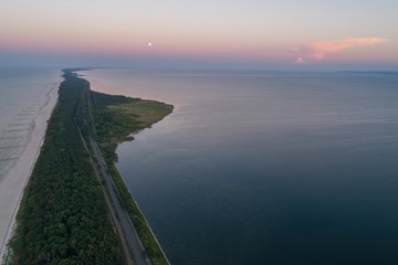 Aerial drone view of Chalupy Hel Penisula Baltic sea in Poland