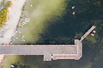 Aerial view  of sunset in Hel penisula Jastarnia Puck Bay Baltic Sea